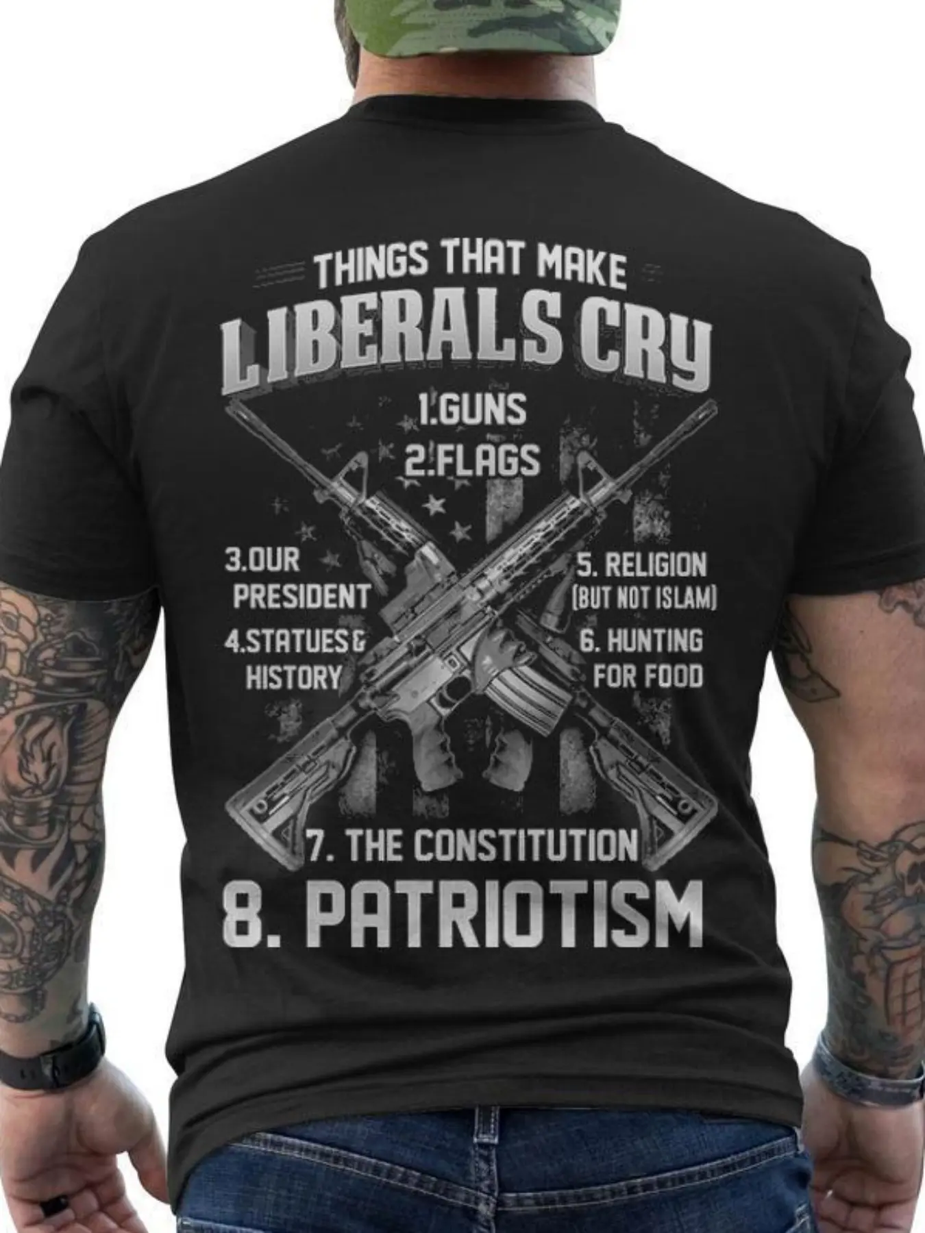 Things That Make Liberals Cry Patriotic and Political Graphic, Conservative Style, Men's Crew Neck T-Shirt, Printed Pattern, Casual Sportswear, Perfect for Political Gatherings, Patriotic Events, Cotton, Machine Washable, PLUS SIZE