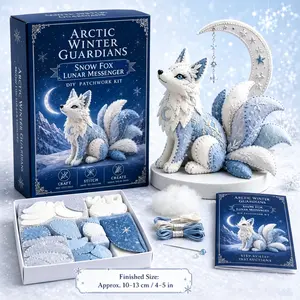 Arctic Winter Guardians Snow Fox Patchwork DIY Sewing Kit, Complete Pre-Cut Felt Hand Stitching Craft Set with Step-by-Step Guide, Beginner Friendly Nine-Tailed Fox Handmade Doll Making Kit, Winter Themed Creative Craft Gift for Teens Adults