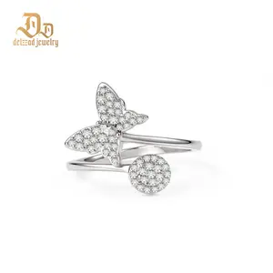 Delzzad 0.3ct Adjustable Papillon Dreams Ring Fluttering Butterfly Ring Open Ring Band VVS Synthetic Moissanite Ring Jewelry Copper Band Perfect Birthday Engagement Wedding Anniversary Christmas Valentine's Day Mother's Day Gift