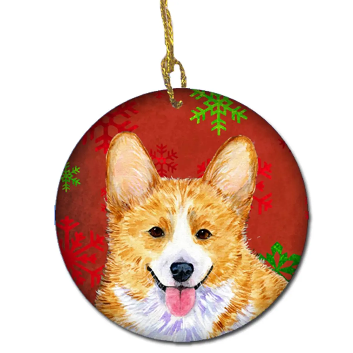 Corgi Red Snowflakes Holiday Christmas Ceramic Ornament
