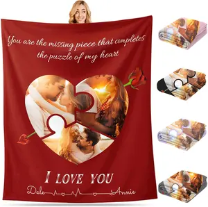 Personalised Valentines Gifts for Her Him Mum, Personalised Blanket Adults Mum, Custom Photo Couple Throws Blankets with Picture Name, Customised Birthday Xmas Gifts Women Men Girlfriend Boyfriend
