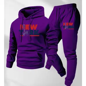 Men’s New York Letter Print Tracksuit Set, Casual Long Sleeve Hoodie and Drawstring Track Pants with Pockets, Fall Winter Streetwear Outfit for Men, Athletic Jogger Suit for Daily Wear, Gym Running Indoor Outdoor Sportswear, Comfortable Men's Clothing