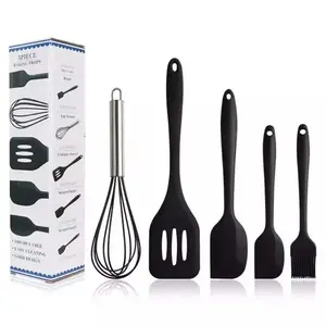 5-Piece Silicone Spatula Set for Baking Heat Resistant Kitchen Utensils with Non-Stick Design Cooking and Mixing Tools in Blue for Kitchen Use Bakeware