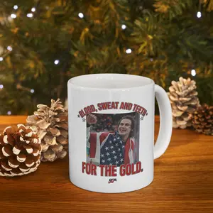 Jack Hughes Bloody, Blood Sweat and Teeth for the Gold USA Hockey Coffee Mug Golden Goal Gift For Fan - hck10005  Ceramic Classic Drinkware Stylish