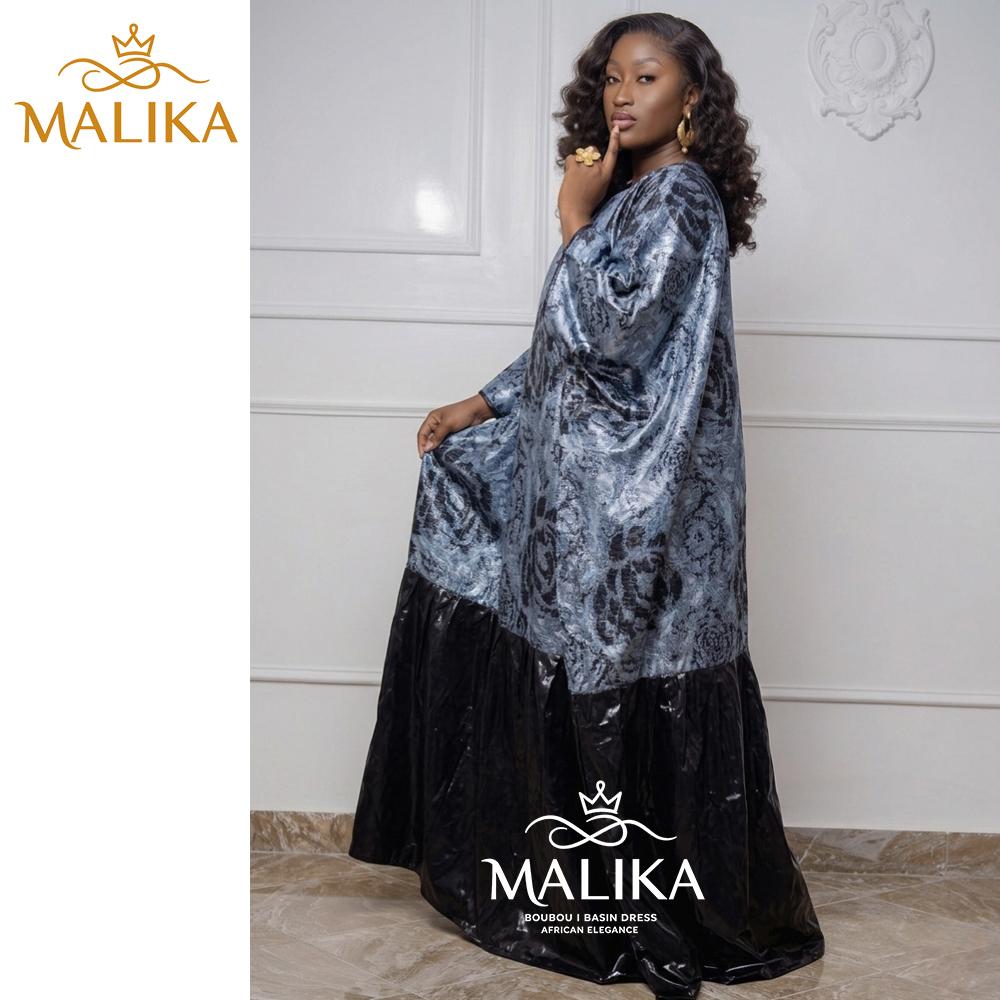 Black Brocard Bazin Boubou Dress With Scarf Nigerian French Elegant Women Dress Material Decoration For Evening Party Robe