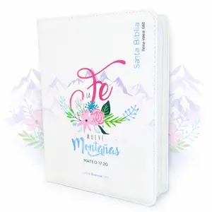 Biblia con Cierre Compacta Letra Grande 11 puntos RV1960 imit piel blanco con indice y canto floral - Mateo 17:20