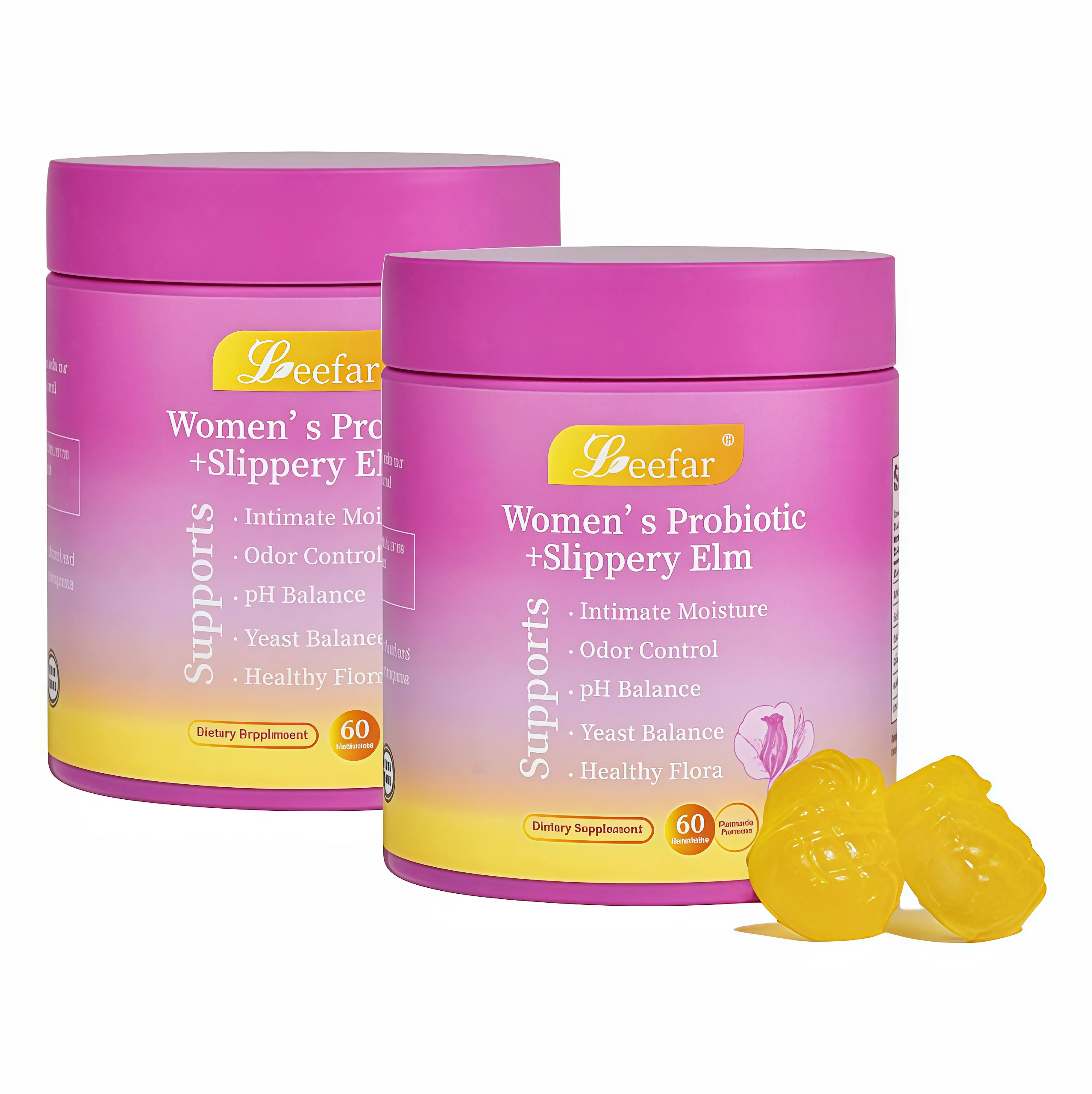 2 Piece LEEFAR Her Probiotics Gummies SG - All in One Solution with Slippery Elm and Prebiotics & Lactobacillus Probiotic Blend for Women's pH Balance and Dryness Hawaiian Pineapple Gummies Dietary Supplement