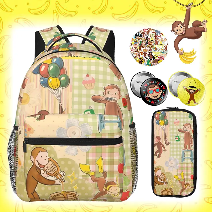 Curious george Backpack Small Curious george toys Backpacks for Men Multi Compartment Curious george stuffed animal Daypack for Picnic Travel Outdoor