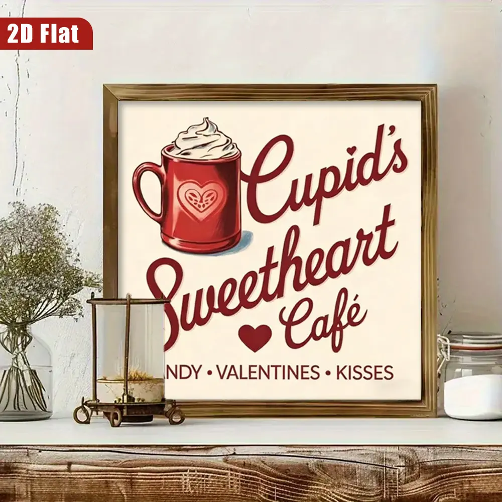 1pc 2D Flat Cupid Theme Wooden Plaque Sign - 8x8in Modern Farmhouse Home Decor, Wardrobe Bathroom Study Accent, Daily Valentine Gift for Office Business, Romance