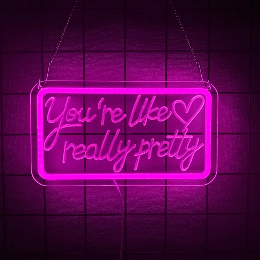 You're Like Really Pretty Neon Signs for Wall Decor, Decorative Neon Light, Light Up Sign, Decor Lighting, LED Neon Sign Aesthetic Room Decor for Teen Girls Neon Lights Signs for Bedroom, Salon, Wedding Party Pink Neon Name Sign