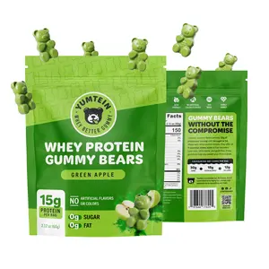 Yumtein Protein Gummy Bears - 15g Protein, 0g Sugar, 0g Fat - Sugar Free Keto Candy Alternative - Halal Beef Gelatin - Natural Colors - Green Apple (150 Cal)