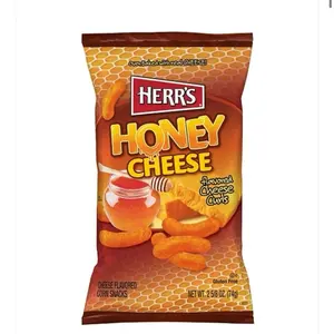 Herr's Honey Cheese Flavored Cheese Curls Gluten Free Cheese Flavored Corn Snacks 74g Bag