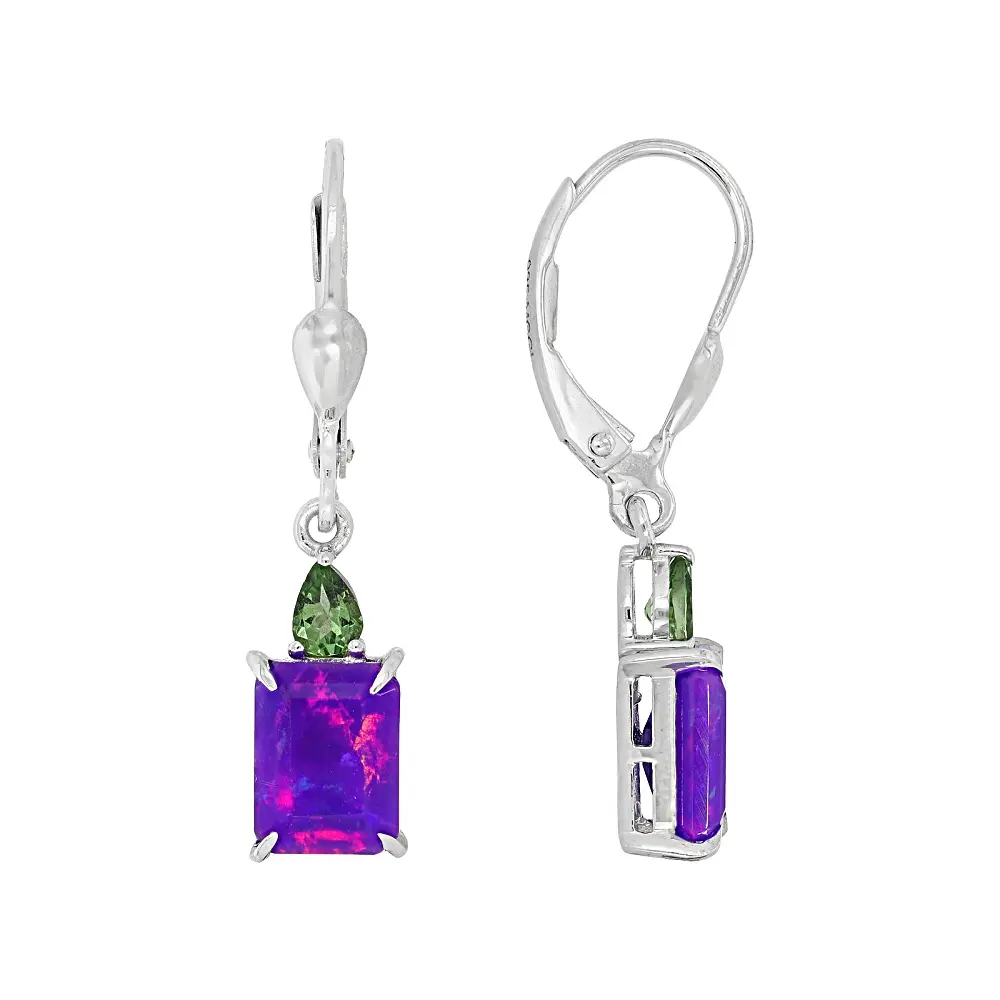 JTV Purple Ethiopian Opal Rhodium Over Sterling Silver Earrings 1.98ctw