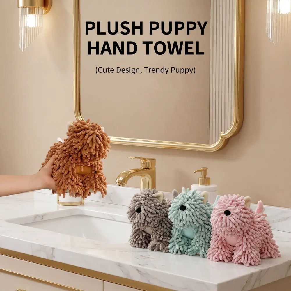 Cute Puppy Hand Towels, Cute Dog Chenille Hand Towels, Bathroom Towels,Super Absorbent Hanging Hand Drying Towel, Kawaii Puppy Decor for Bathroom Kitchen, Fun Home Gadget,Home Decor for Bathroom & Kitchen, Pet Lover Gift