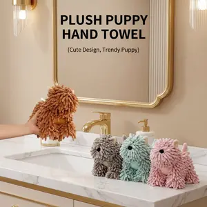 Plush Puppy Chenille Hand Towel, Hangable Home Bathroom Supply - Water-Absorbent, Ultra-Soft, Hanging Loop Design, Cute Decor, Ideal Mother's Day Gift for Pet Lovers