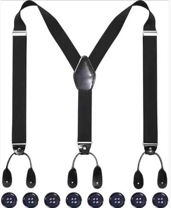 Men Button Suspenders Adjustable, Heavy Duty Y-Back Elastic Tuxedo Elastic Mens Suspenders with Leather Buttons End