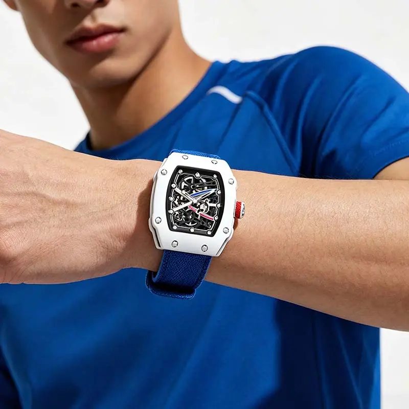 Men’s Ultra‑Slim Tonneau Quartz Watch, 30M Daily Waterproof, Nylon Hook‑and‑Loop Strap, Easy One‑Hand On & Off, for Daily & Outdoor Wear.Stylish Gift for Men, Perfect for Birthday, Father’s Day & Christmas.