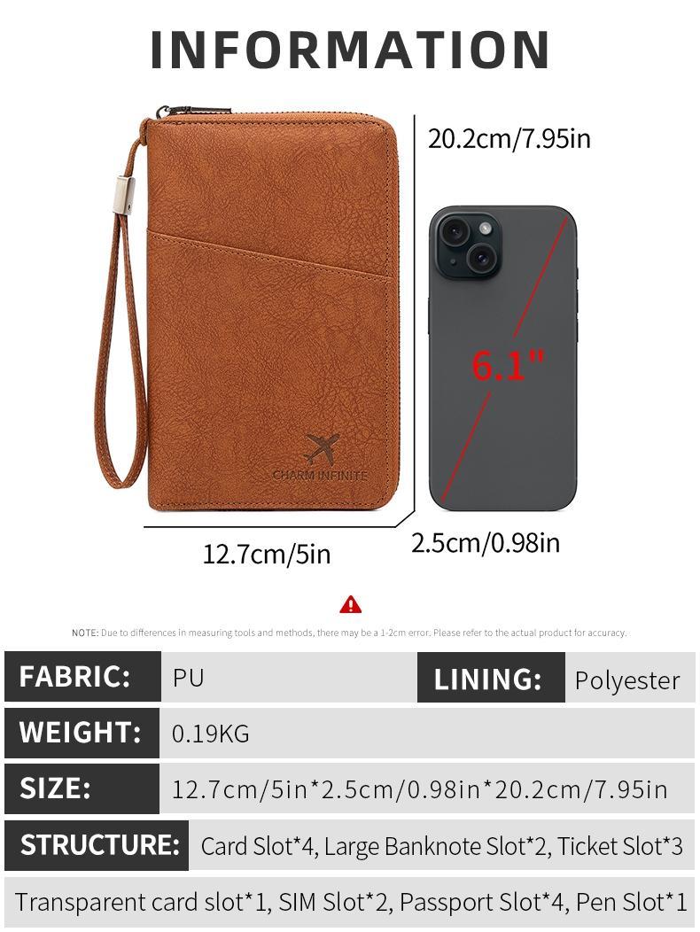 RFID Blocking Passport Holder, Holds Multiple Passports, Travel Document Organizer, Skin-Friendly Zipper Wallet, Detachable Wrist Strap, Passport Cover