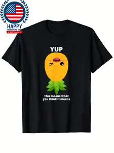 Funny Upside- Pineapple T-Shirt with YUP & Pineapple Swing Pun Design| Casual Short Sleeve Round Neck Tee for Parties, Casual Attire - Meme Novelty Gift (Black) - All-Season Fit, PLUS SIZE