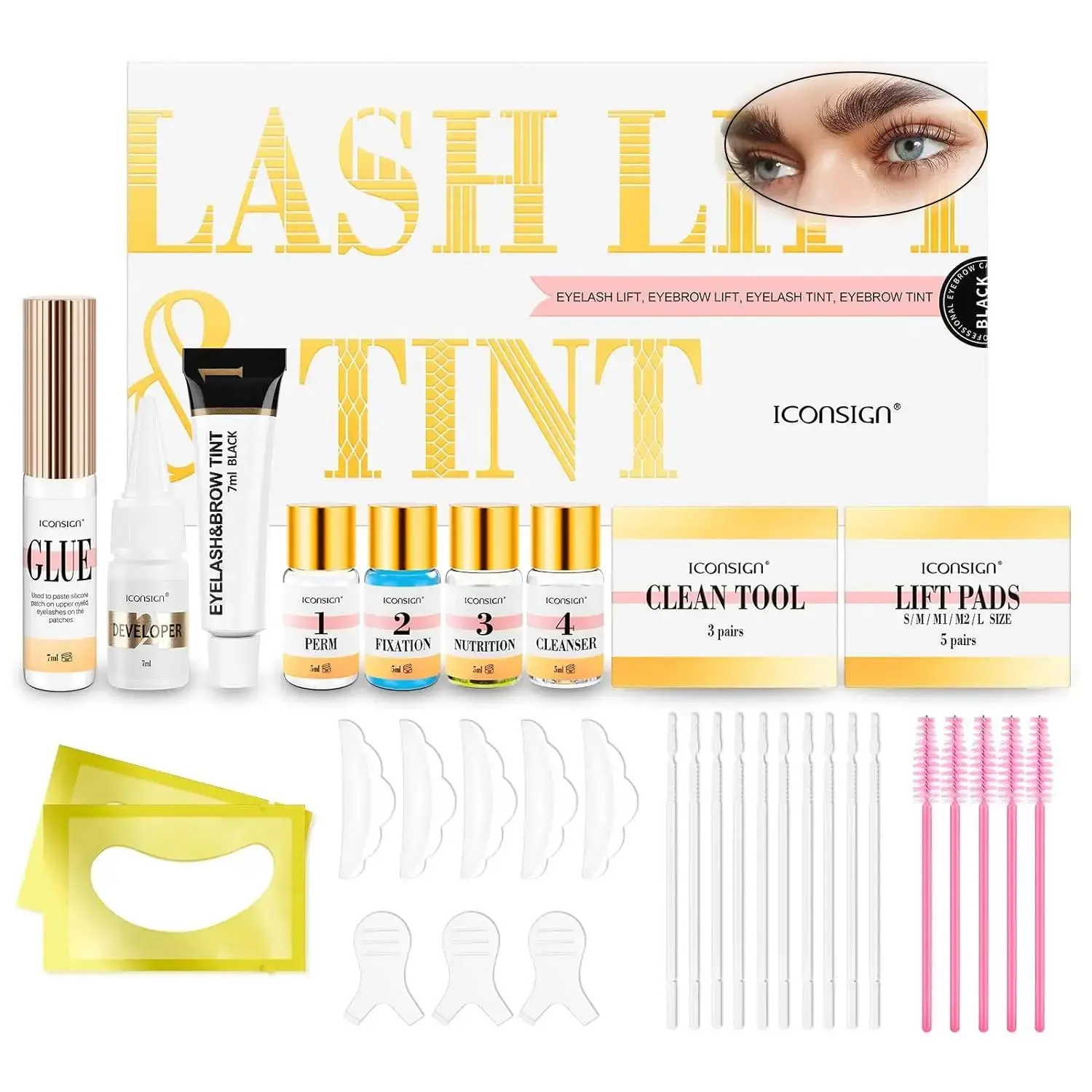 2-in-1 Eyebrow and Eyelash Lifting Kit, instantly plumps eyebrows, eyelash perm kit with silicone shield, semi-permanent lift and curl lasting 8 weeks
