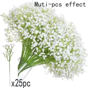 25 Bundles 750 Heads White Artificial Baby's Breath, Rustic Fake Gypsophila Flowers Bulk for Wedding Bouquets, Valentine's Day, Home Office Indoor Outdoor Spring Summer Decoration