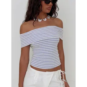 Ausha Off Shoulder Top Lilac Stripe