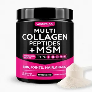 Venture Pal Multi Collagen Powder Types I II III V X with MSM, Glucosamine & Hyaluronic Acid, Hydrolyzed Collagen for Joint Hair Skin & Nail Support, Non-GMO