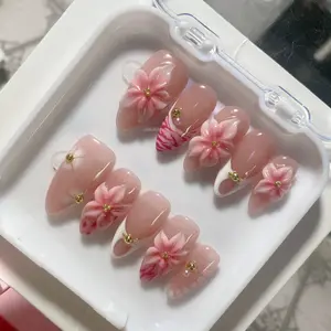 Press on Nails Handmade Reusable Fake Nails ForGirls 10PCS Hand Painted Salon Loveful Acrylic 3DNails for Woman