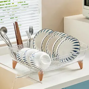 Dish Rack, Dish Drying Rack for Kitchen Counter, Dish Drainer with Drainboard Set and Utensil Holder, Sink Drying Dish Strainer Rack (Clear) White Organiser