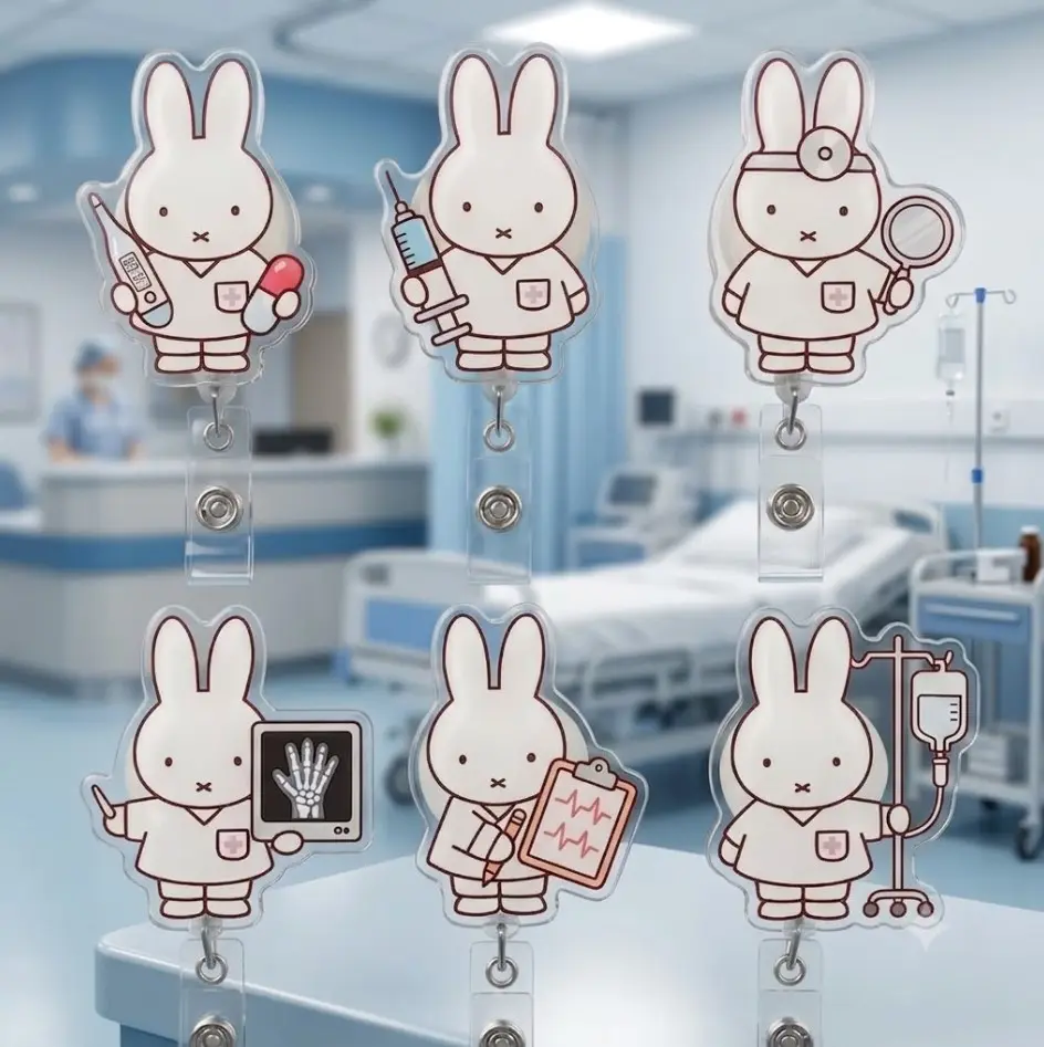Cute Rabbit Nurse Badge Reel, Cute Bunny RN Badge Holder, Acrylic Medical ID Clip, CNA Healthcare Worker Gift, Kawaii Nurse Reel