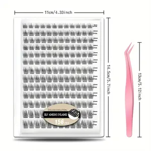 Self-Adhesive Thin Band Design156Pcs lash clusters with mixed lengths,Handcrafted for lightweight comfort reusability come with tweezers to provide a natural,fluffy curled and long-lasting self-adhesive false lash effect,Beginner Friendly & Easy to Apply