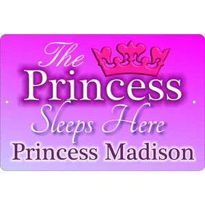 The Princess sleeps here kids room personalized custom made aluminum sign decorative sign