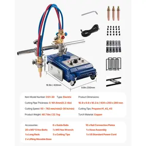 VEVOR Track Torch Burner, 2-30/Min Straight Line Gas Cutting Machine for 0.2-4 Thick Pipe, with 12-inch Track 3 Tips, Automatic Flame Cutting Machine, Pipe Beveler Beveling Tool, 110V CG1-30