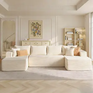 OOSWIFT Sectional Cloud Couch for Living Room, Modular Floor Sofa with Plush Corduroy, No Assembly Required, Big Comfy Couches Set with Fluffy Memory Foam, Stupendous U Shaped Sofas with Chaise, Grey