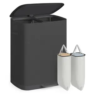 【Deals For You】SONGMICS Laundry Basket with Lid, 42.2 Gallons, 2-Compartment Laundry Hamper with Handle , Removable Liner, Easy Assembly