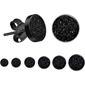 Black Round Stud Earrings Set  Surgical Stainless Steel Black Earrings for Men Women  6 Pairs 3mm-8mm