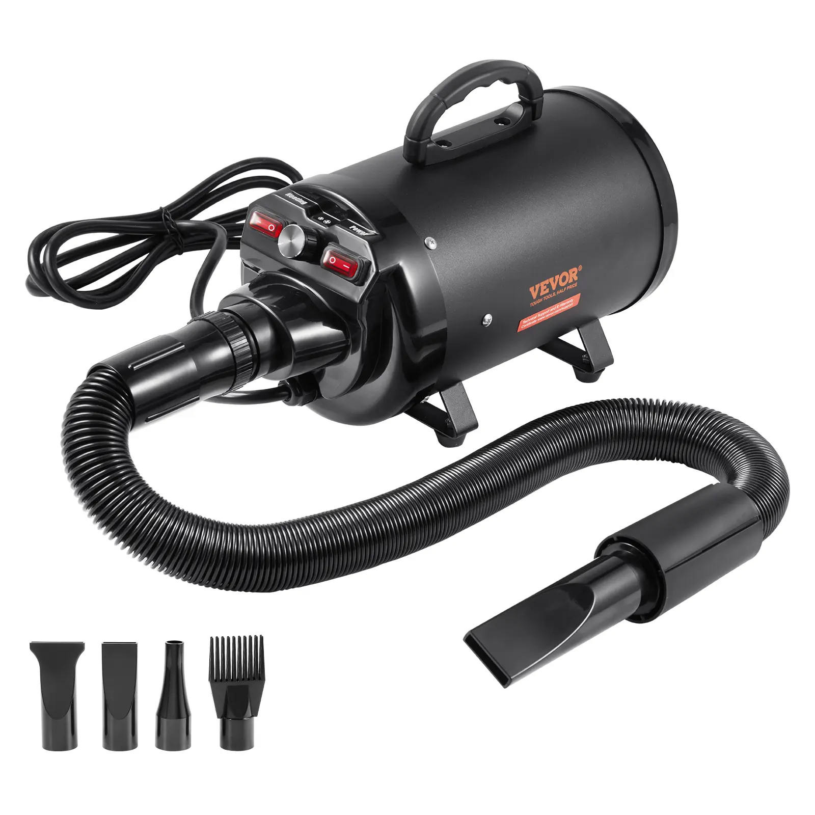 【summerfinds】VEVOR Dog Dryer, 2000W/2.7HP Dog Blow Dryer, Pet Grooming Dryer with Adjustable Speed and Temperature Control, Pet Hair Dryer with 4 Nozzles and Extendable Hose, Black