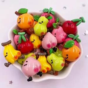10PCS Mixed Painted Kawaii Resin Mini Colorful Cherry Pear Banana Peach Orange Figurine Flat back Cartoon Fruits Scrapbook DIY Bow Accessories Home Decor  Crafts