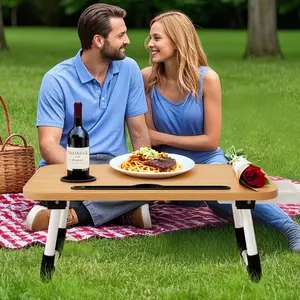 Portable Outdoor Picnic Table - Multifunctional Tray Holder with Cup Holder and Drawer - Suitable for eating, reading and writing on the grass, bed, sofa, floor - Stable, durable and foldable