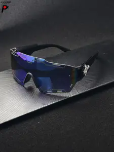 Cyberpunk Men's Sci-Fi Full Face Windbreaker Y2K Hollow Out Breathable Design Millennium Ball Geometric Fashion Glasses Trendy Sporty Sunglasses