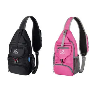 WATERFLY Packable Small Crossbody Sling Backpack with Side Pouch for Hiking Traveling Ideal Daypack for Shoulder Chest Carrying