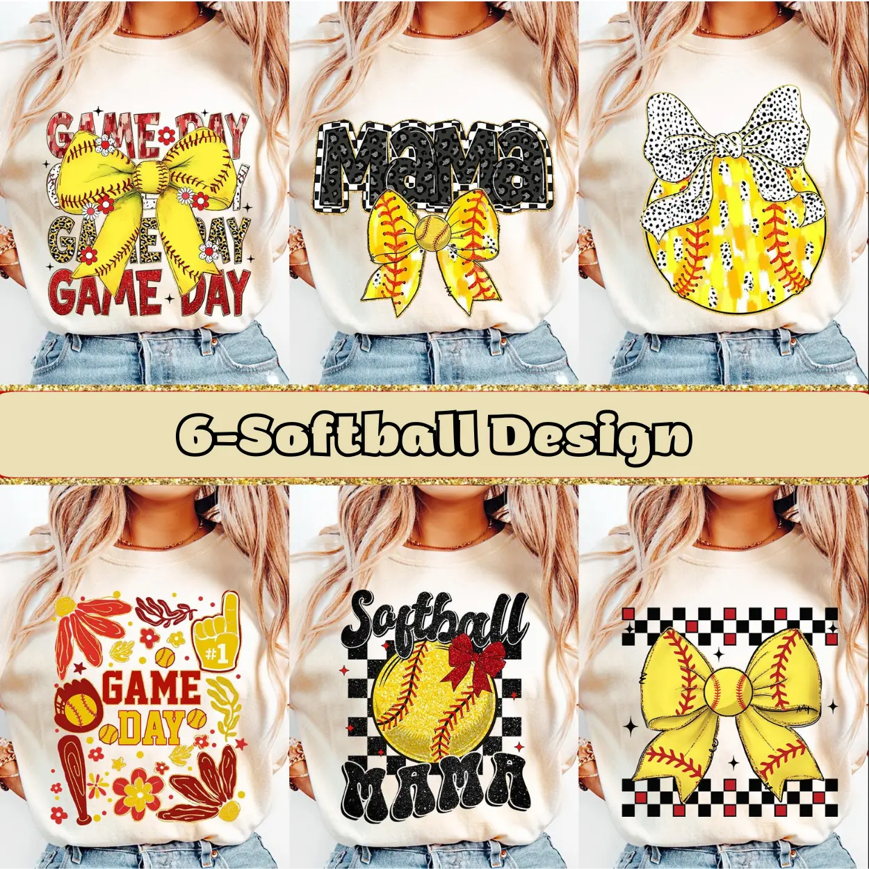 Retro Softball Bundle T-Shirt, Softball Mama Coquette Shirt, Game Day Softball Bow Tee, Gift for Mom, for Women Womenswear