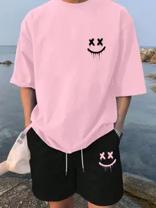 Men's Printed Short Sleeve T-Shirt and Shorts Set, Casual Fun, Comfortable Leisure Wear, All Seasons, Fitted Style