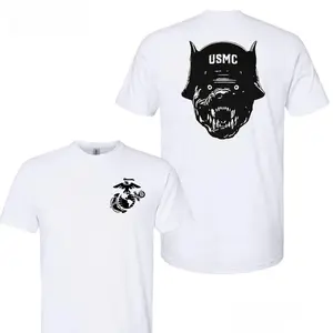 USMC Devil Dog T-Shirt, Scary Marine Bulldog Helmet Graphic Tee, United States Marine Corps Cotton Shirt for Veterans and Military Enthusiasts