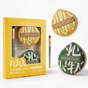 AMORTALS 2Pcs Makeup Sponge & Powder Puff Set with Concealer Brush, Foundation Sponges & Applicator for Liquid, Cream & Loose Powder, Soft Rubycell Blender for Flawless Finish