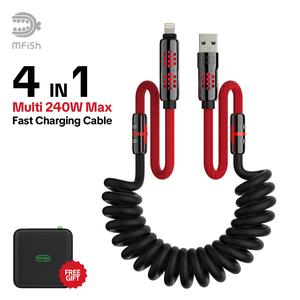 mfish Armored Dragon AD8 4-in-1 Coiled USB C Charging Cable, Max 240W Fast Charging & Data Sync for iPhone, iPad & Samsung
