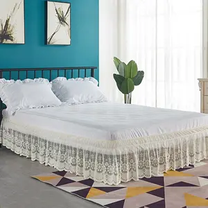 Ivory Lace Bed Skirt for Queen Bed - 15in. Drop, Ruffle Bedskirt Wrap Around Bed Skirt, Anti Wrinkle & Fade Resistant