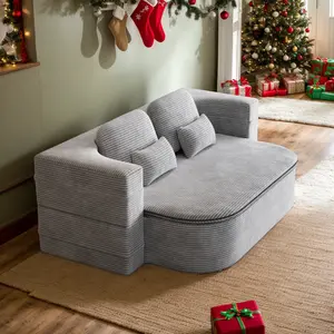 Eyisean 75'' Corduroy Oversized Foldable Boneless Couch Bed, 2-in-1 Convertible Sleeper Sofa with Pillow & Blanket, No Assembly Required, Memory Foam Floor Folding Couch for Living Room/Bedroom