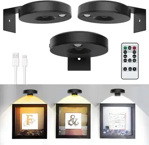 3Pack LED Picture Lights for Wall Rechargeable  Picture Frame Light with Remote   Art Display Light Dimmable&Timer Wall Sconce for Painting Poster Artwork Wall Lighting Decor