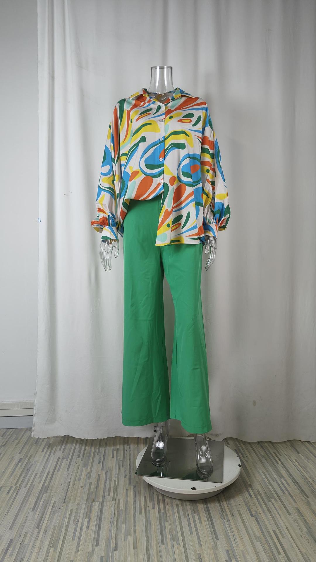 Loose And Elegant Casual Printed Shirt Top Wide Leg Pants Fashion Suit